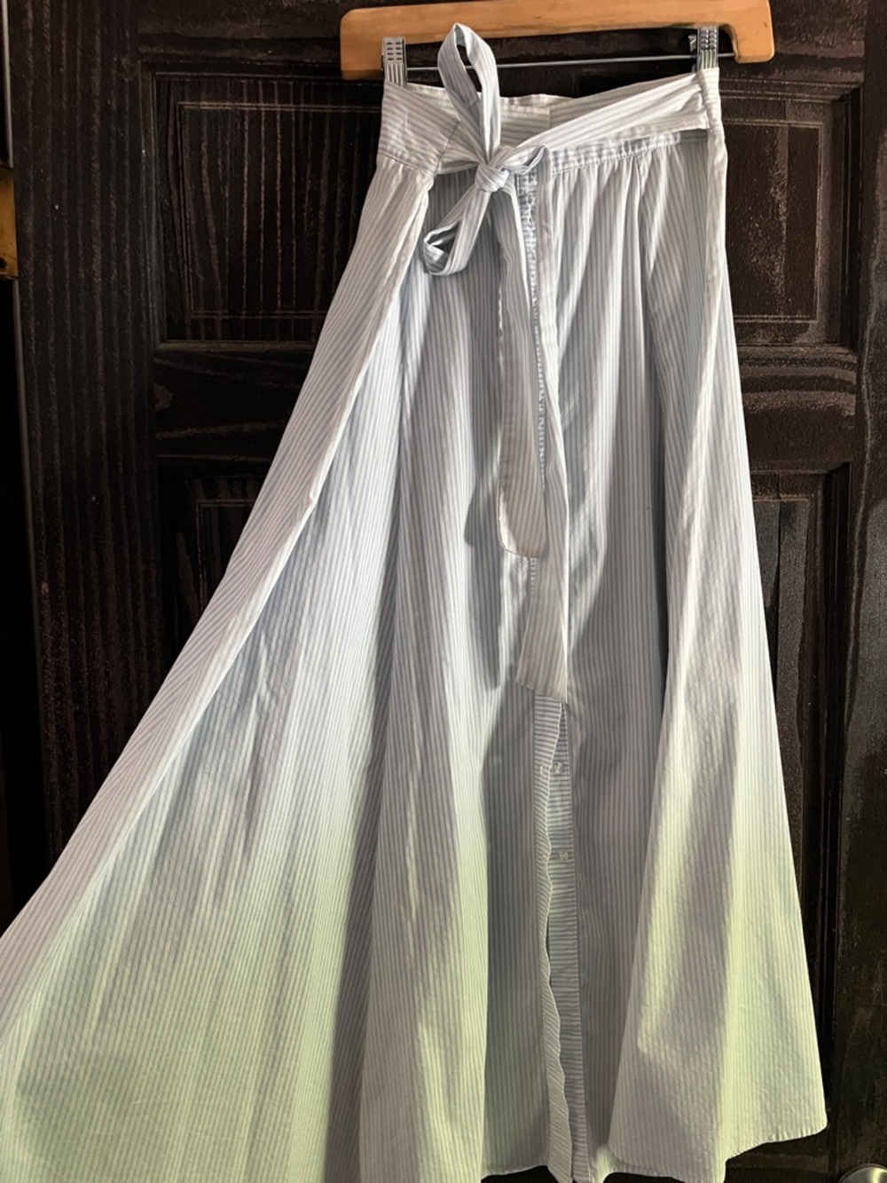 Light Blue Stripe Tie-Waist Maxi Skirt